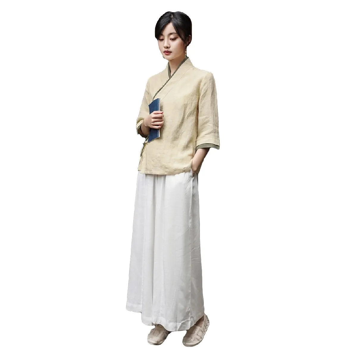 Beige Women's Top and Pants Two Piece Set S-XL