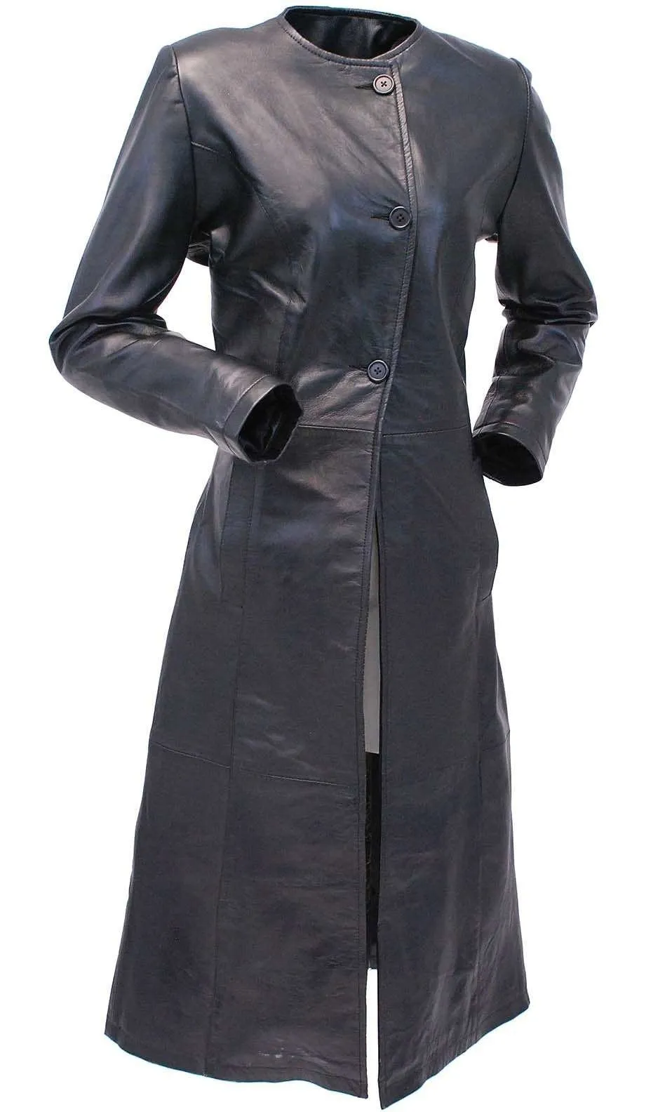 Extra Long Lambskin Leather Trench Coat for Women #L14020LL ()