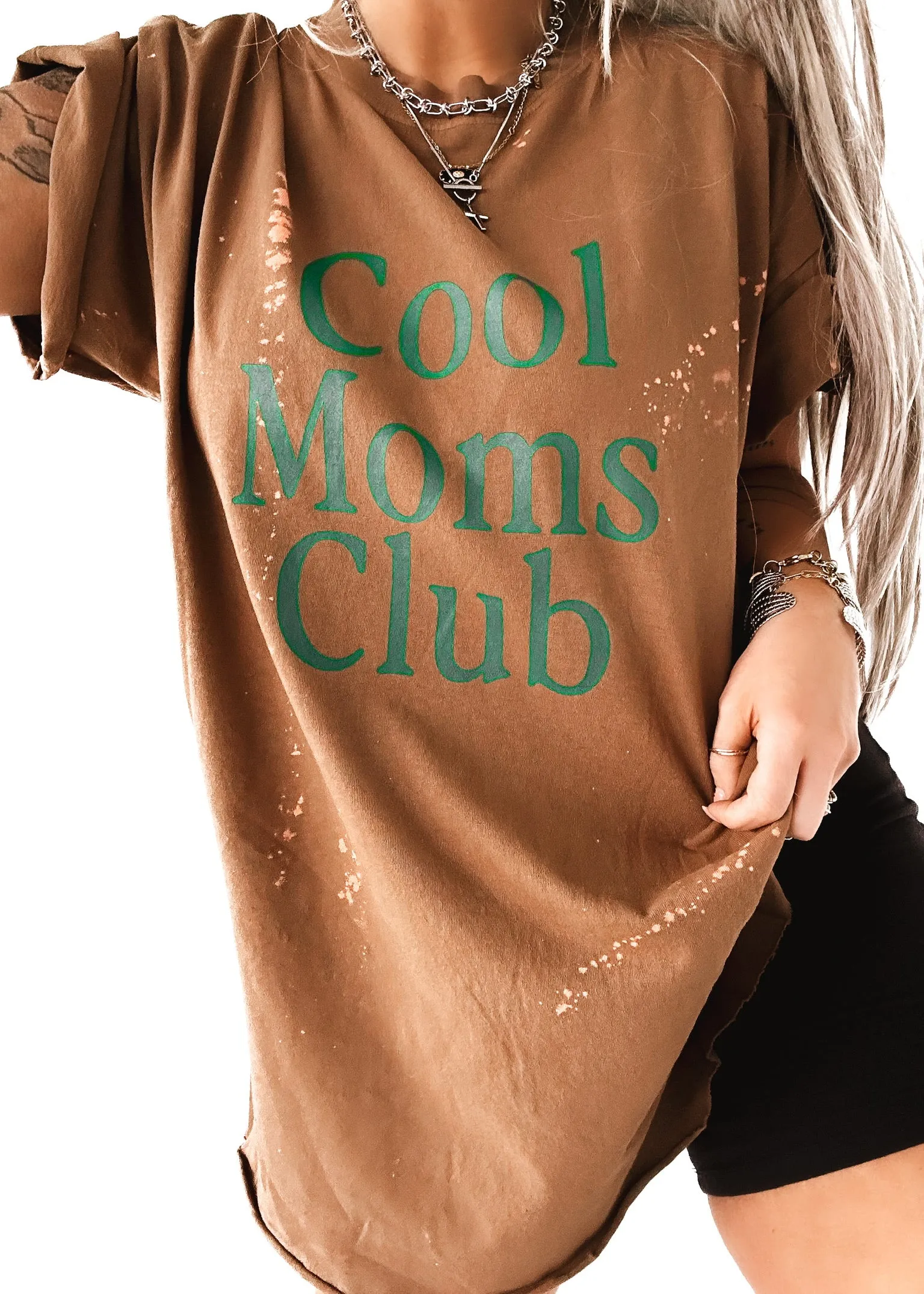 FINAL SALE: COOL MOMS CLUB BLEACHED OUT SIDE SLIT TEE