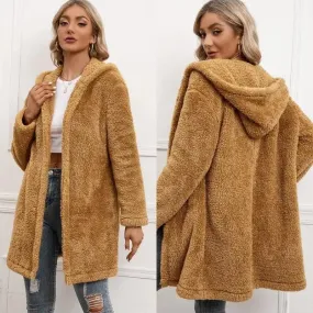 Lamb Wool Mid-length Cardigan Hooded Trench Coat