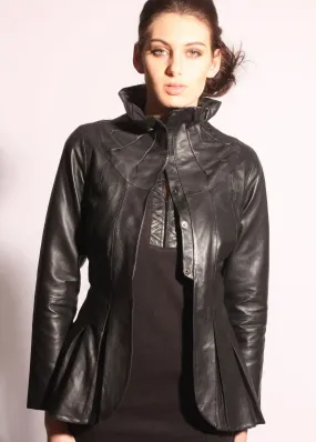 Leather pleated collar jacket