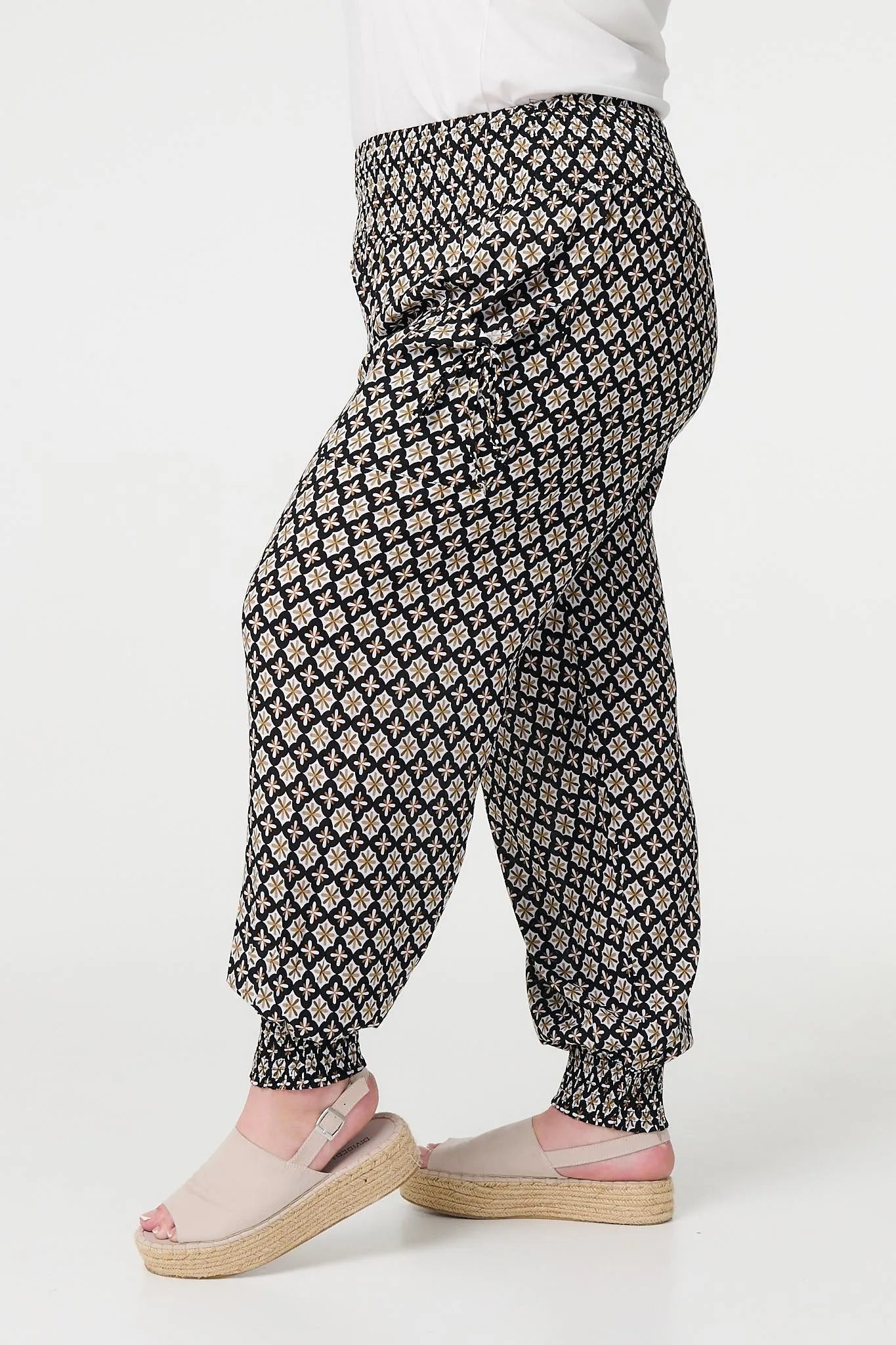 Mosaic Print Shirred Harem Pants