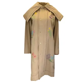 Muveil Beige Multi Floral Embroidered Cotton Trench Coat