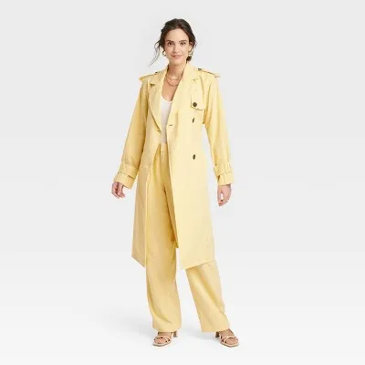 New - A New Day Women's Button Up Linen Trench Coat Jacket