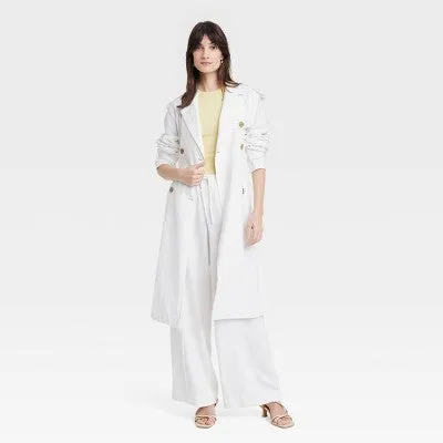 New - A New Day Women's Button Up Linen Trench Coat Jacket