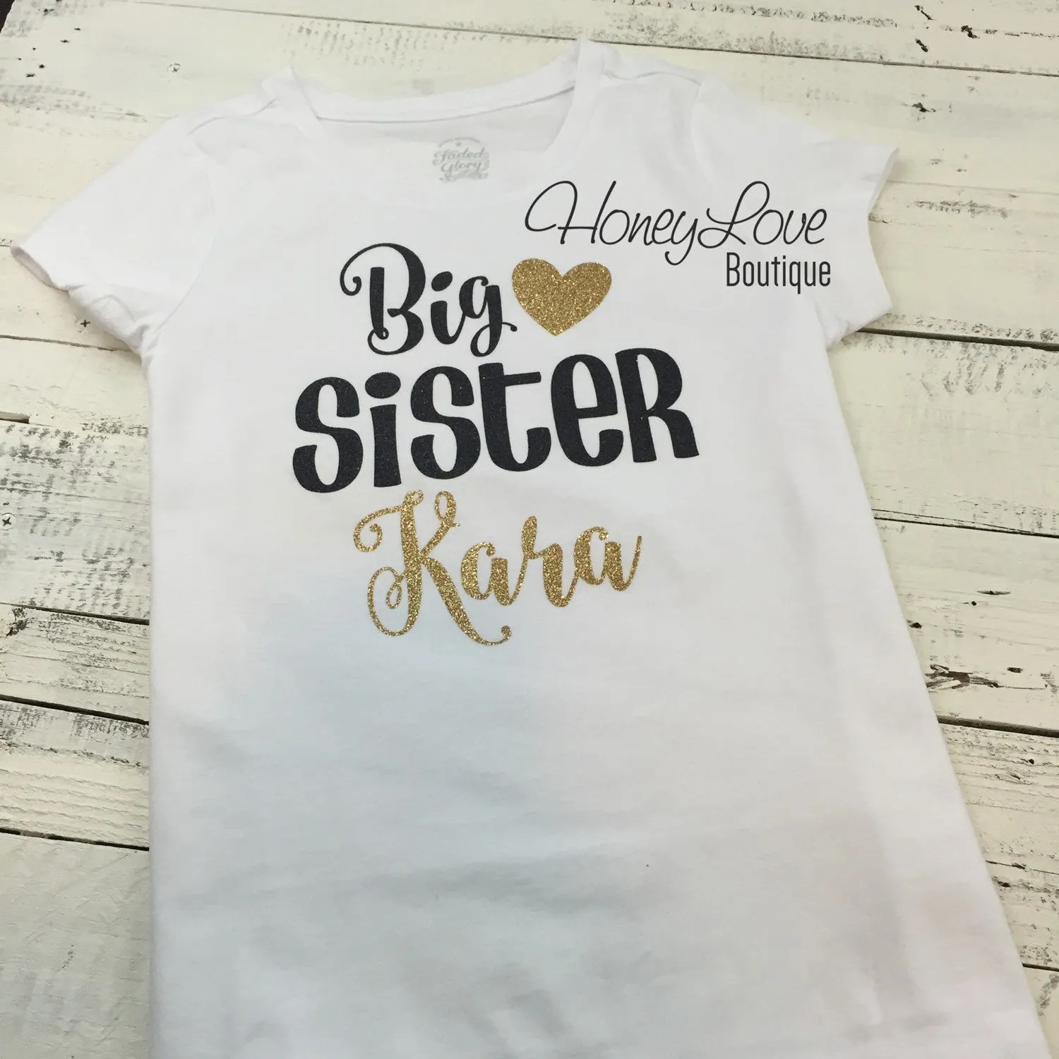 PERSONALIZED Sister Bodysuits and Shirts - Gold Glitter and Black