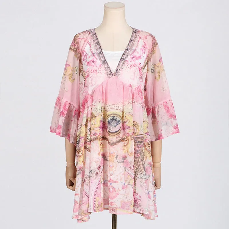 Pre Order:  Retro Print Ruffle Edge Dress