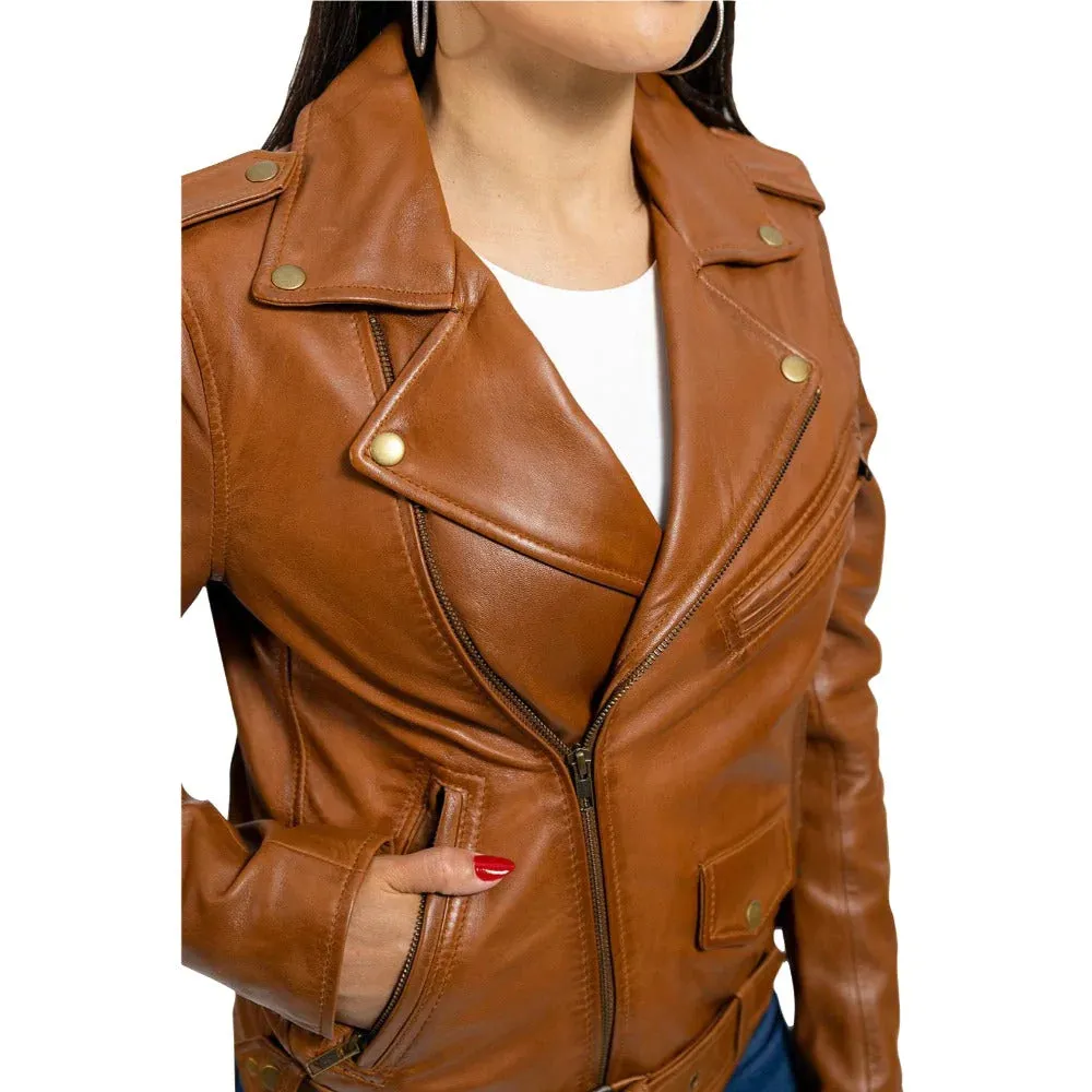 Rebel Womens Leather Jacket Whiskey